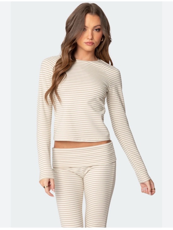 Edikted Tops - Edikted Striped Long Sleeve Cozy Top - Cream & White